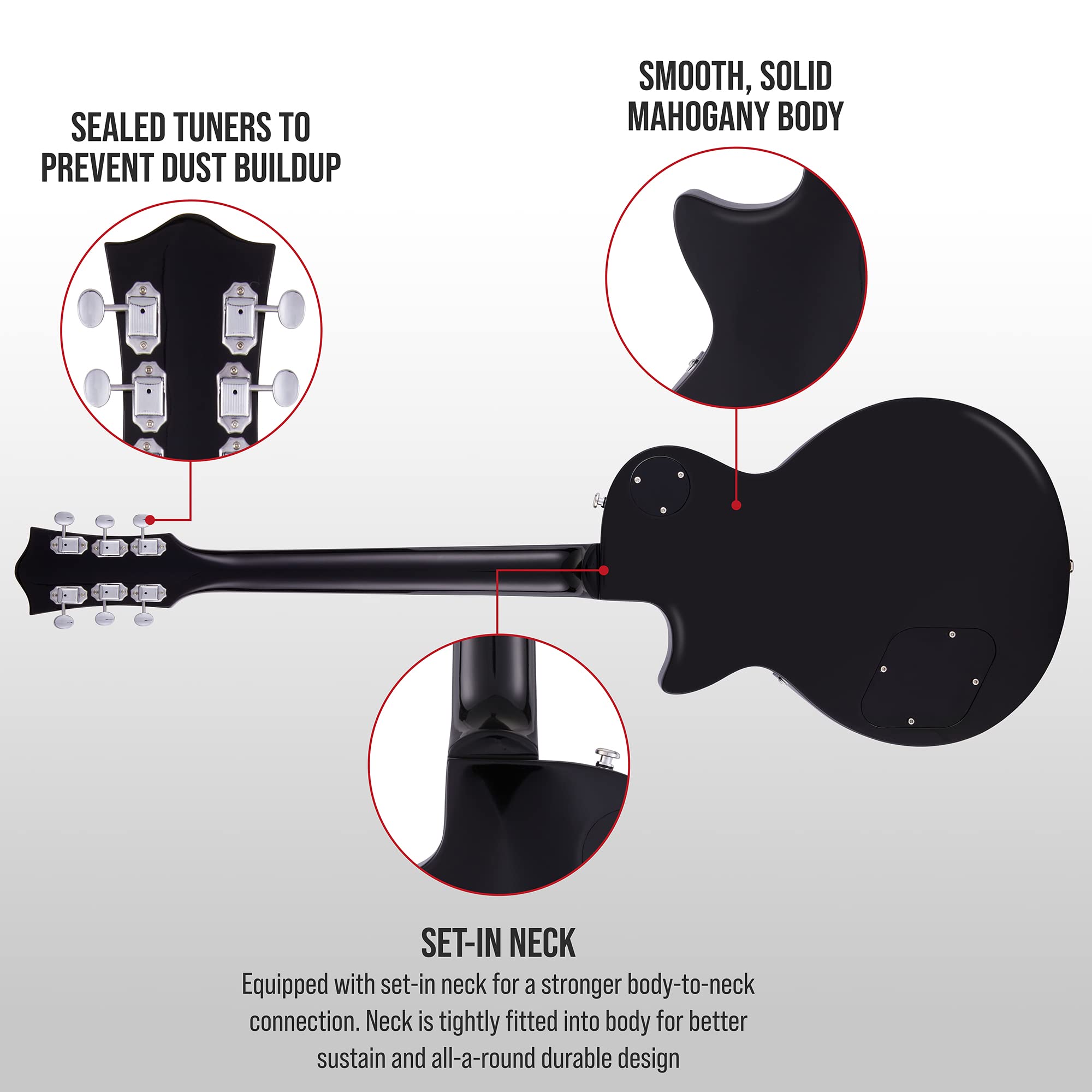 Foto 3 pulgar | Guitarra Eléctrica Lyxpro Sb Series Lp Style 39» Negra Con Púas - Venta Internacional.