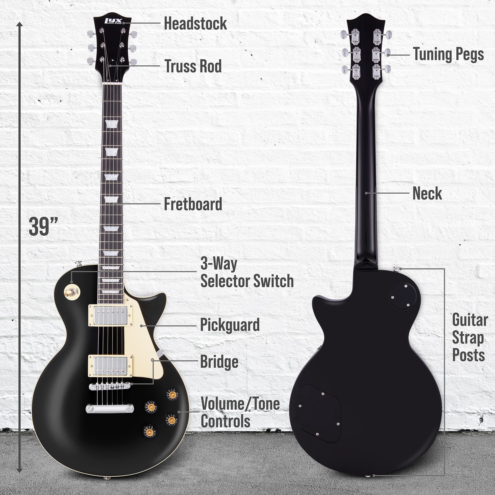 Foto 7 pulgar | Guitarra Eléctrica Lyxpro Sb Series Lp Style 39» Negra Con Púas - Venta Internacional.