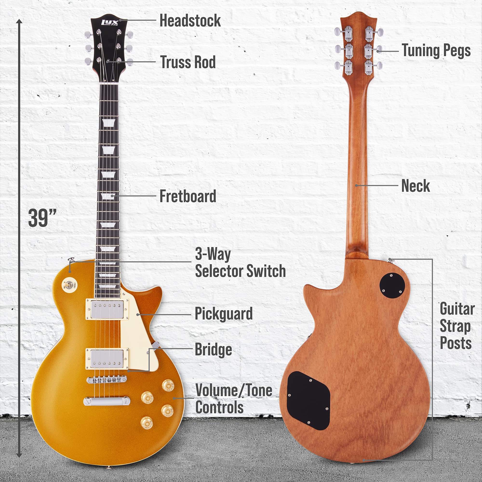 Foto 7 pulgar | Guitarra Eléctrica Lyxpro Sb Series 39'' Estilo Lp Caoba - Venta Internacional.