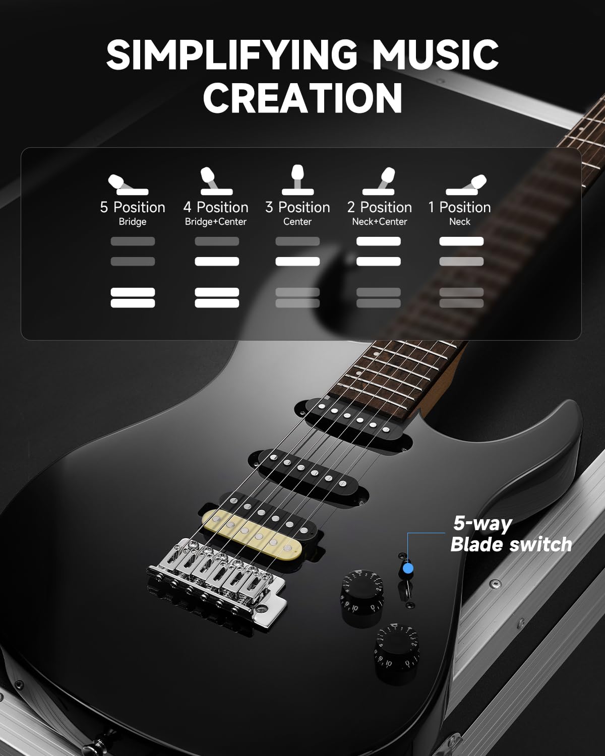 Foto 7 pulgar | Guitarra Eléctrica Donner Dmt-66 99 Cm Con Funda Para Principiantes, Color Negro - Venta Internacional.