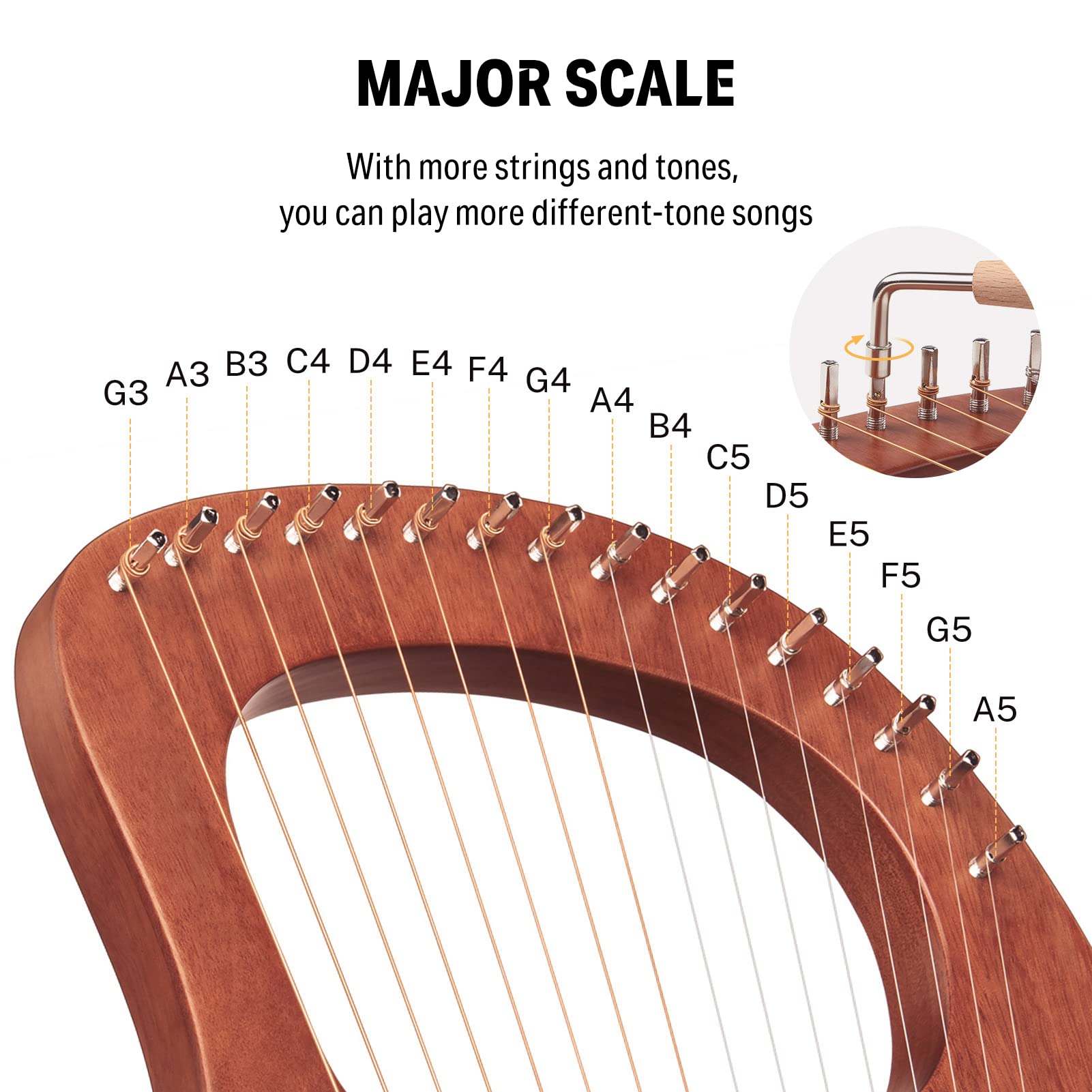 Foto 5 | Lyre Harp Donner Dlh-003, 16 Cuerdas De Metal, Cuerpo De Caoba - Venta Internacional.