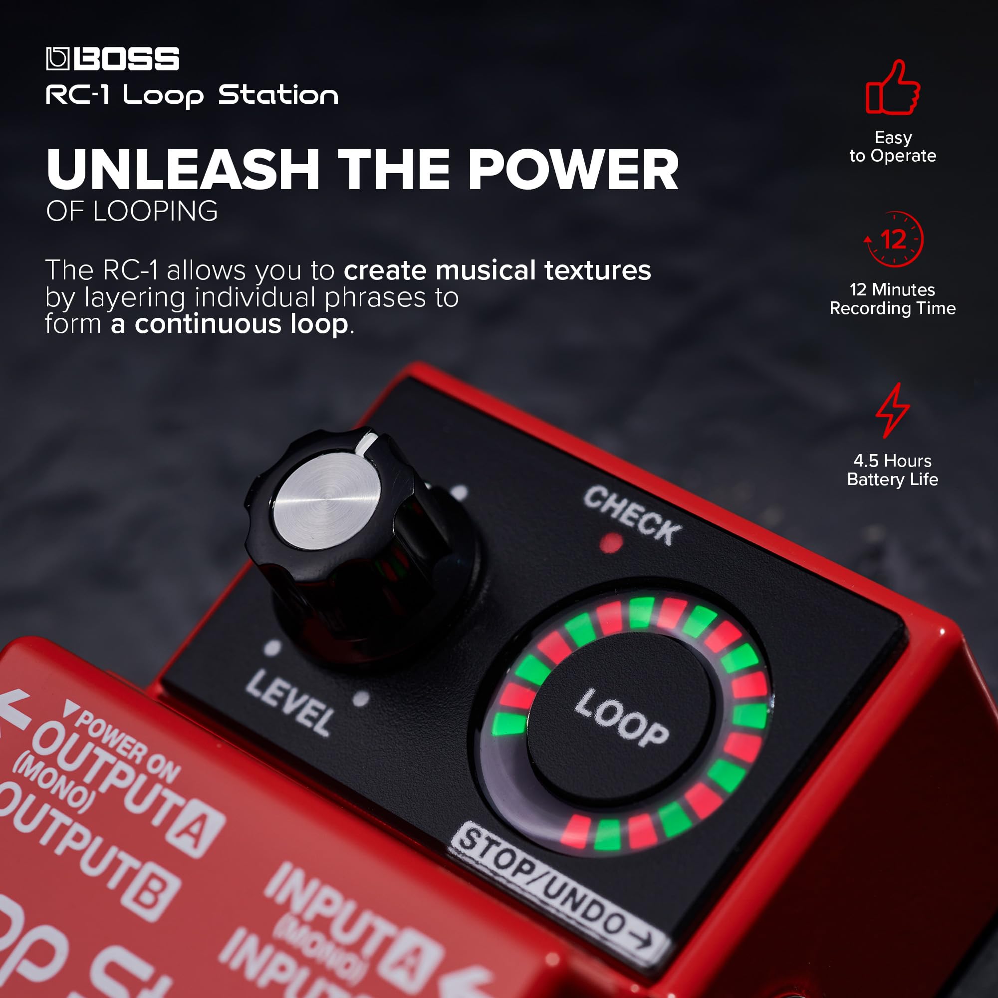 Foto 4 pulgar | Pedal De Bucle Estéreo Loop Station Boss Rc-1 Con Pedal - Venta Internacional.