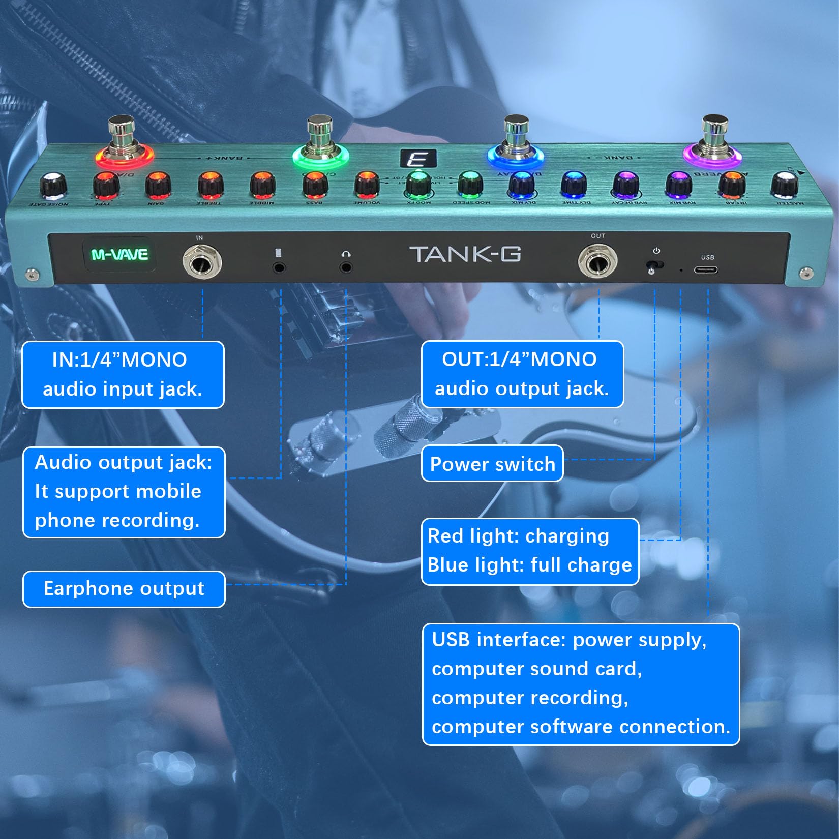 Foto 2 | Pedal De Guitarra Multiefectos M-vave Tank-g Con 36 Presets - Venta Internacional.