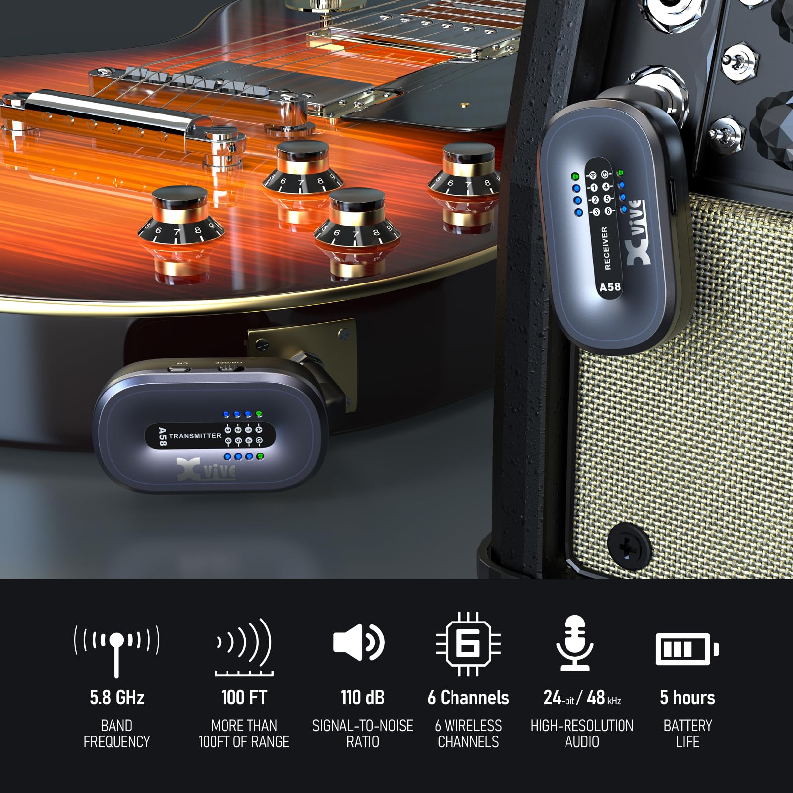 Foto 3 pulgar | Sistema De Guitarra Inalámbrico Xvive A58 5.8ghz Para Eléctrico/acústico - Venta Internacional.