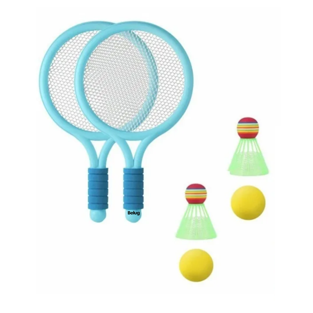 ''raquetas Tenis Badminton 2 Padel Y 4 Pelotas Set Niños Juego Belug  Azul ''