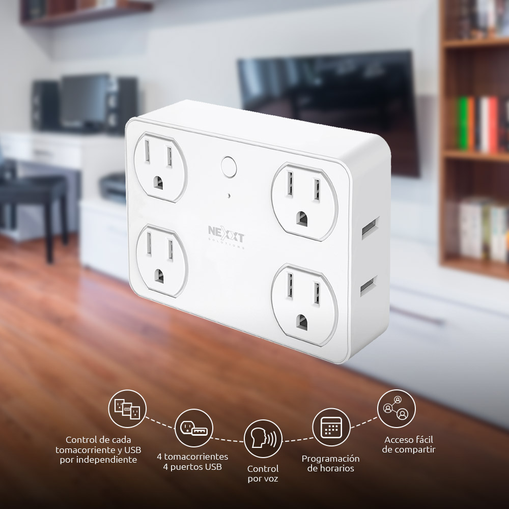 Foto 5 | Multicontacto Inteligente Nexxt Nhp-t610 4 Enchufes 4 Puertos USB Alexa Google Blanco