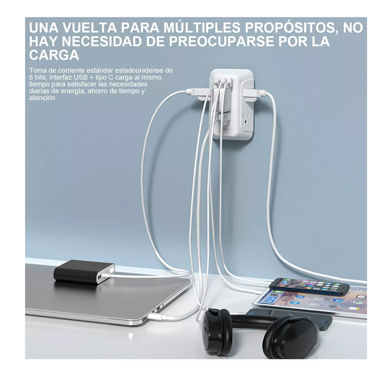 Foto 2 | Multicontacto de Pared BELUG color Blanco USB Multifunción con 6 Enchufes