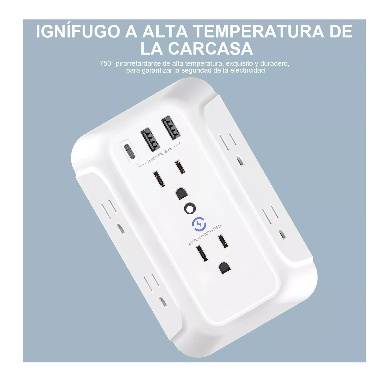 Foto 5 pulgar | Multicontacto de Pared BELUG color Blanco USB Multifunción con 6 Enchufes