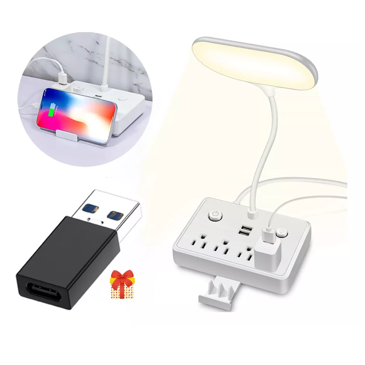 Foto 4 pulgar | Regleta Multicontacto Usb Con Lámpara De Mesa,extension Usb, Eo Safe Imports Esi-8277 Blanco