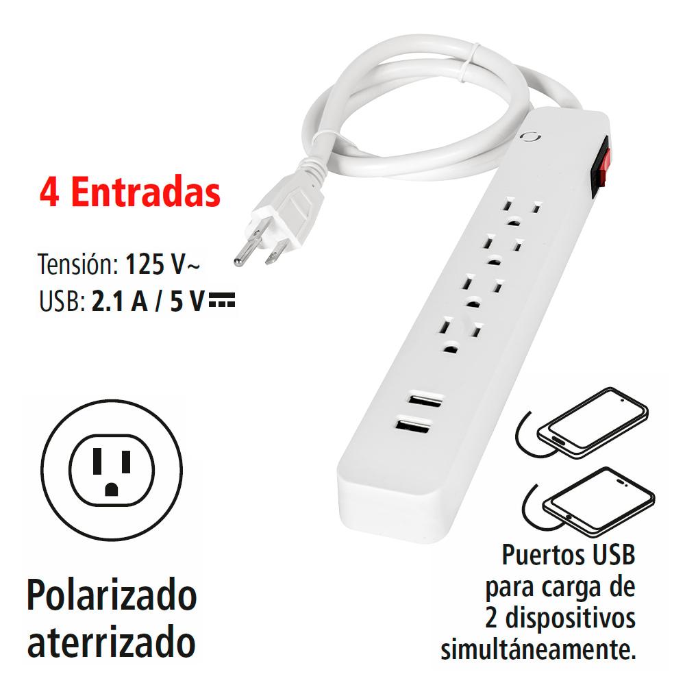 Foto 4 | Multicontacto Iusa 4 Entradas con Supresor de Picos y 2 USB