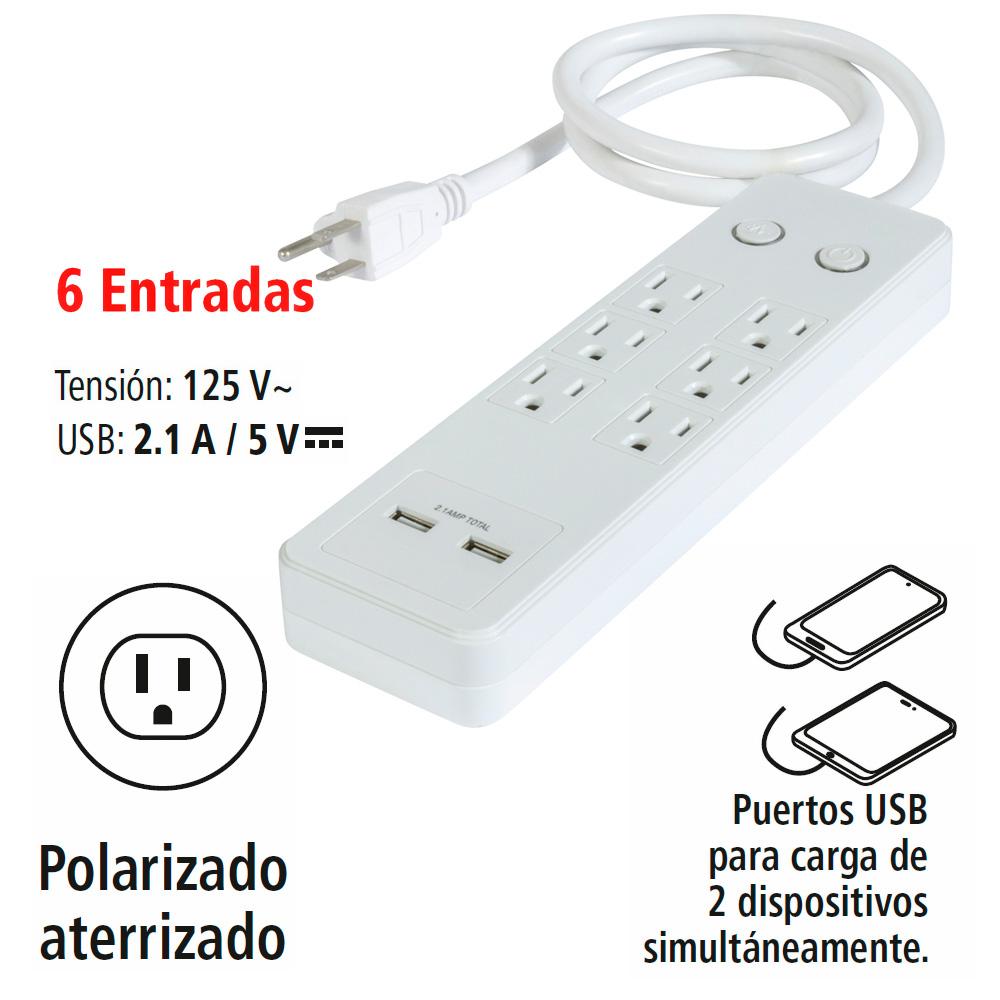 Foto 5 pulgar | Multicontacto IUSA 620021 Banco 6 Entradas con Supresor de Picos y 2 USB