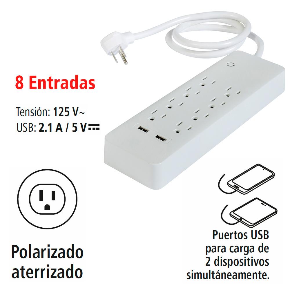 Foto 4 pulgar | Multicontacto IUSA 620020 Blanco 8 Entradas con Supresor de Picos y 2 USB