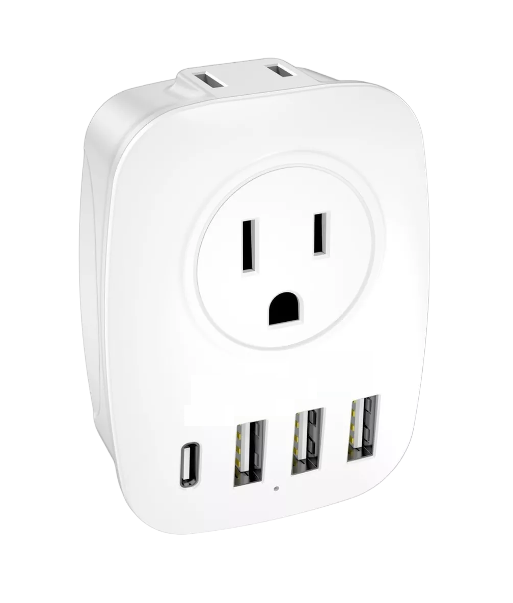 Adaptador Doble Ee.uu/usa A Enchufe Europeo Eu 3 Usb + Usb C Blanco