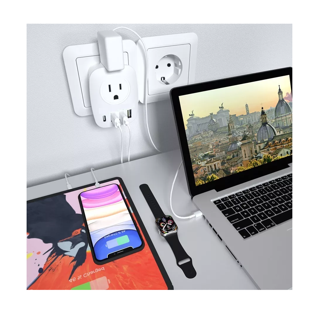 Foto 4 | Adaptador Doble Ee.uu/usa A Enchufe Europeo Eu 3 Usb + Usb C Blanco