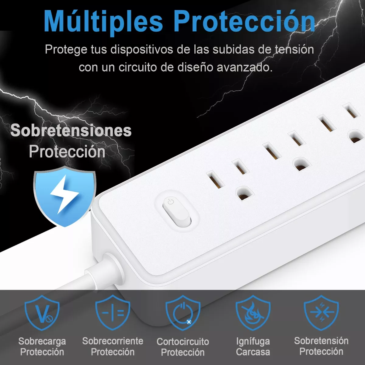 Foto 4 pulgar | Regleta Cargador Multicontactos con 5 Salidas y 3 Usb Eo Safe Imports Esi-11016 Blanco