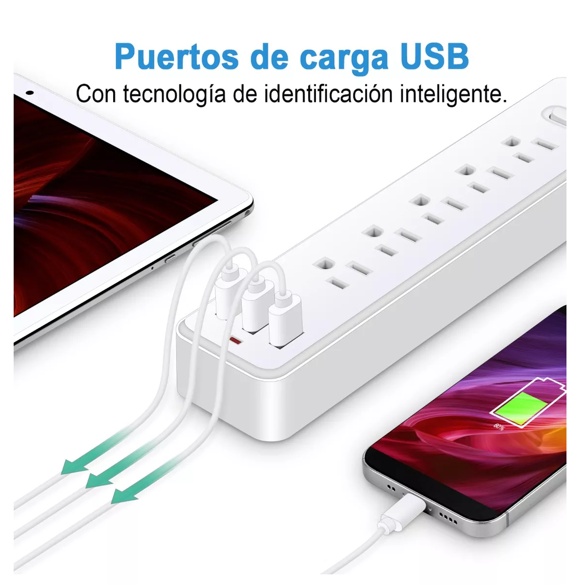 Foto 5 pulgar | Regleta Cargador Multicontactos con 5 Salidas y 3 Usb Eo Safe Imports Esi-11016 Blanco