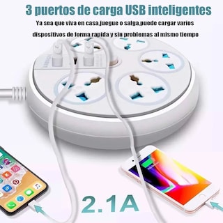 Foto 5 | Multicontacto Circular Multiusos 3 Puertos Usb + 5 Contactos