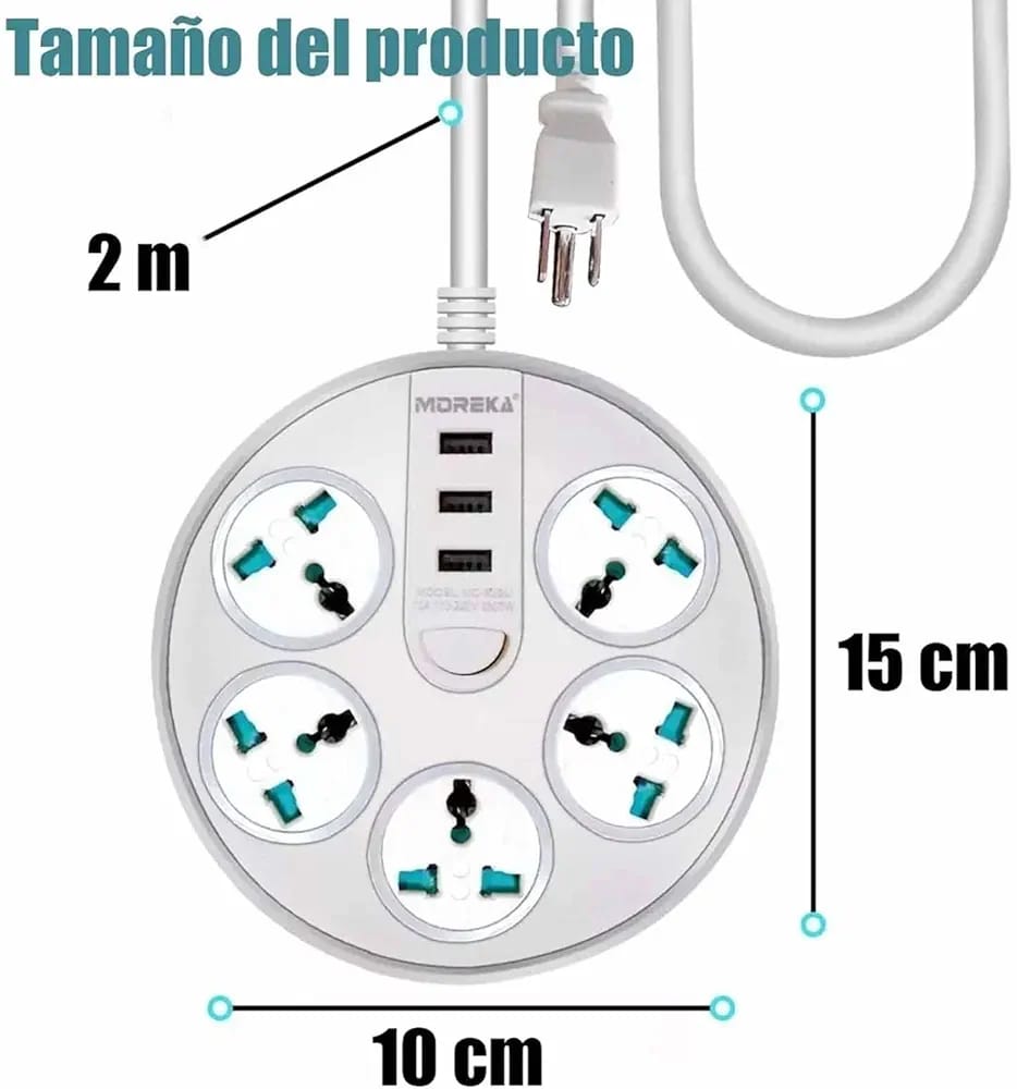 Foto 7 | Multicontacto Circular Multiusos 3 Puertos Usb + 5 Contactos