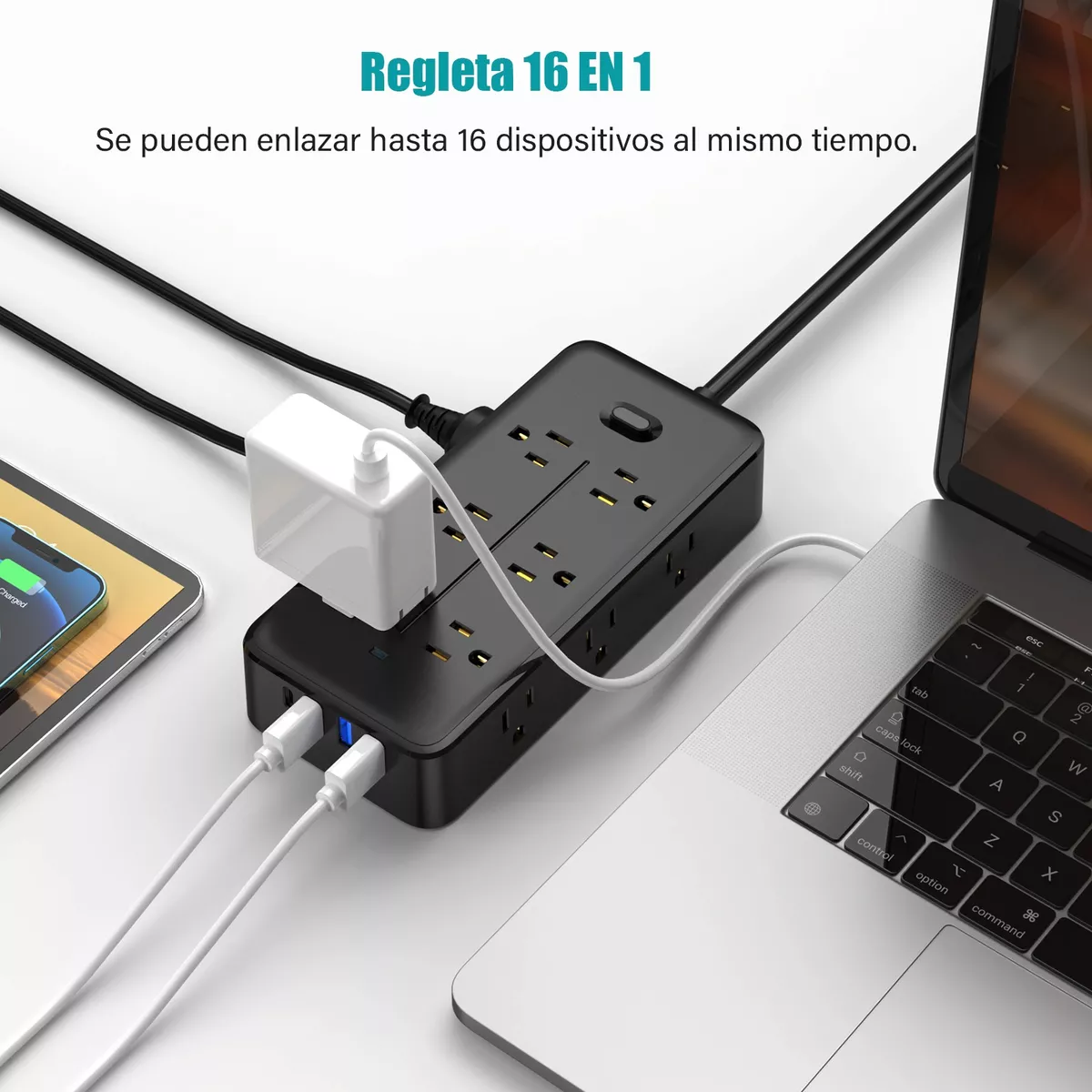 Foto 2 | Regleta Cargador Multicontactos con 4 Salidas y 3 Usb Eo Safe Imports Esi-12793 Negro