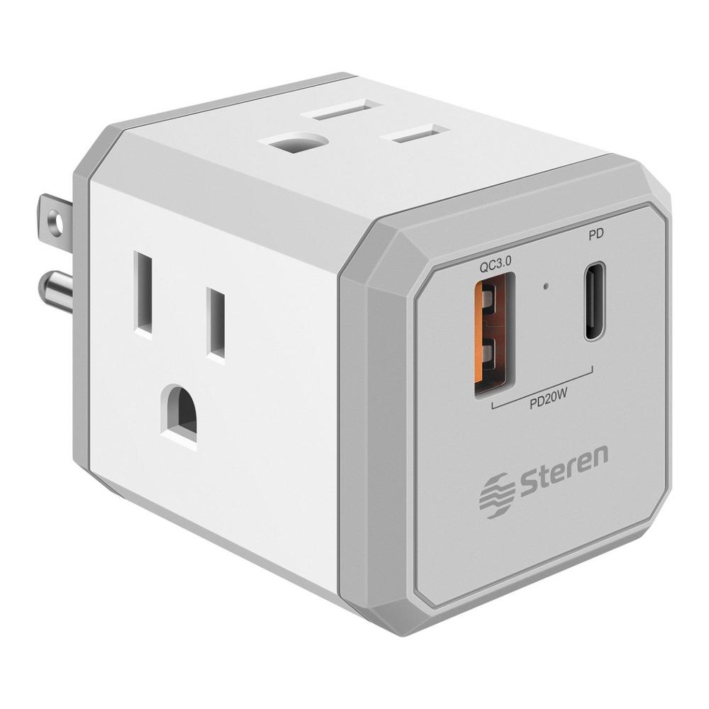 Foto 1 | Clavija Adaptadora Steren de 4 Contactos con Cargador USB C Pd 20 W y USB Qc 20 W