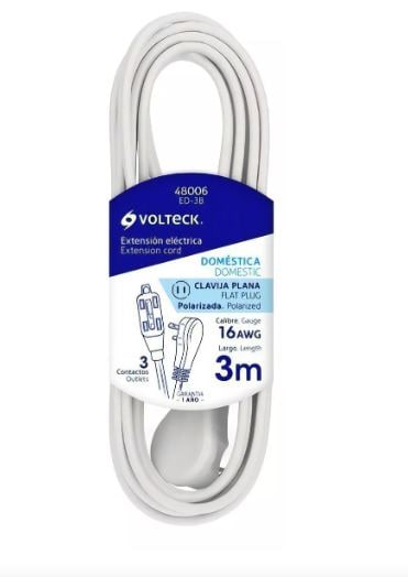 Extensión Eléctrica Doméstica 3 M Blanca Con Clavija Plana $600