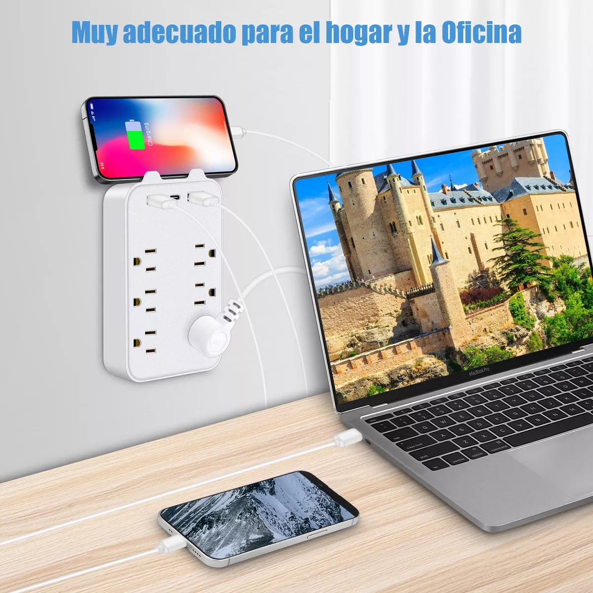 Foto 3 pulgar | Adaptador de Pared Multicontactos 6 Tomas 2 USB 1 Tipo C Eo Safe Imports Esi-12935 Blanco