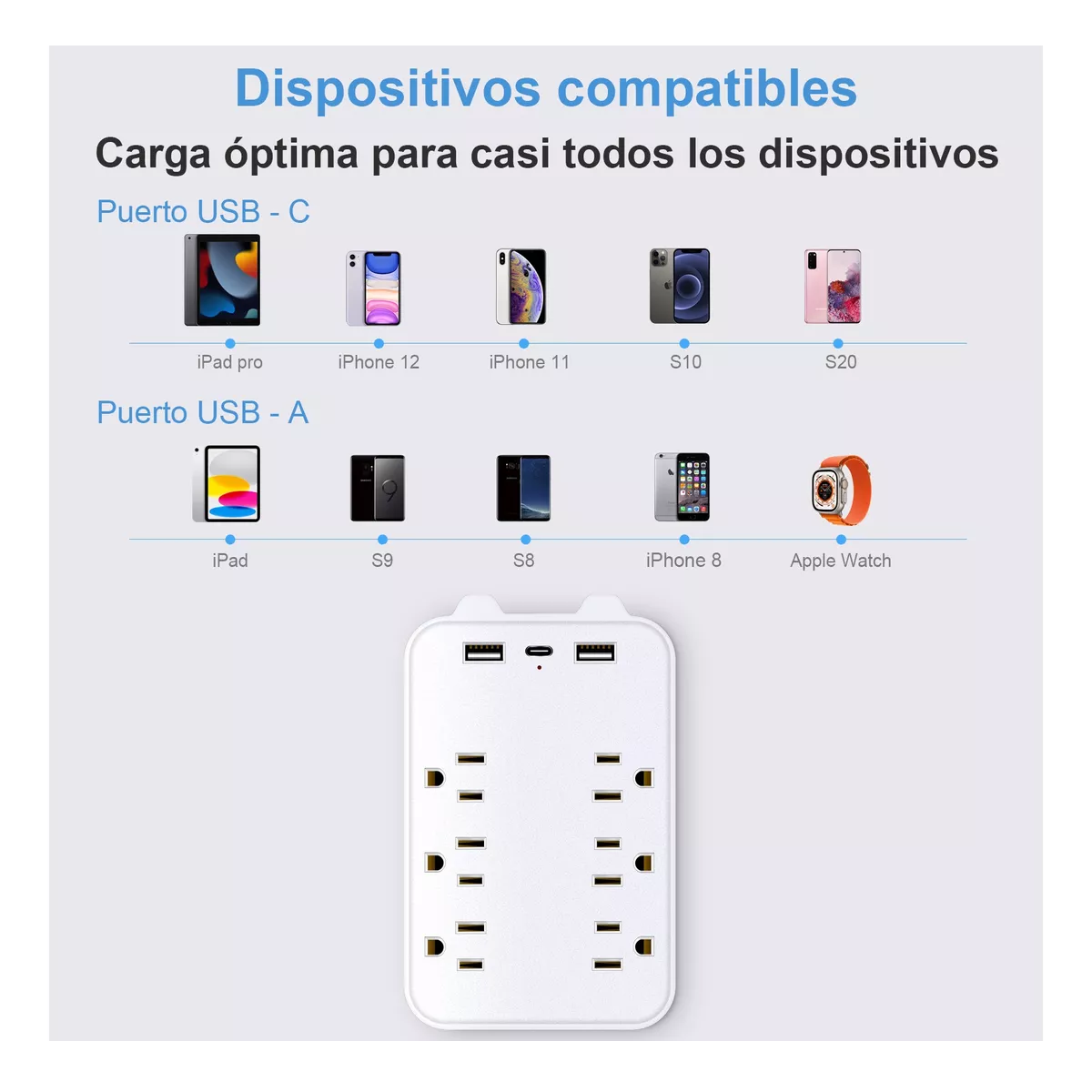 Foto 4 pulgar | Adaptador de Pared Multicontactos 6 Tomas 2 USB 1 Tipo C Eo Safe Imports Esi-12935 Blanco