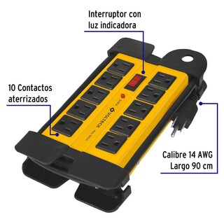 Foto 2 | Multicontacto 14 Awg Industrial Supresor Picos 10 Entradas