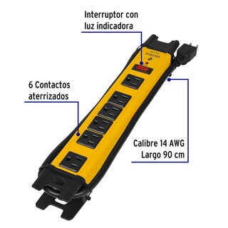 Foto 2 | Multicontacto 14 Awg Industrial Supresor De Picos 6 Entradas