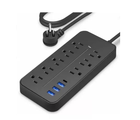 Regleta Multicontactos Con 8 Salidas 3 Usb 1 Tipo C, Negro $631