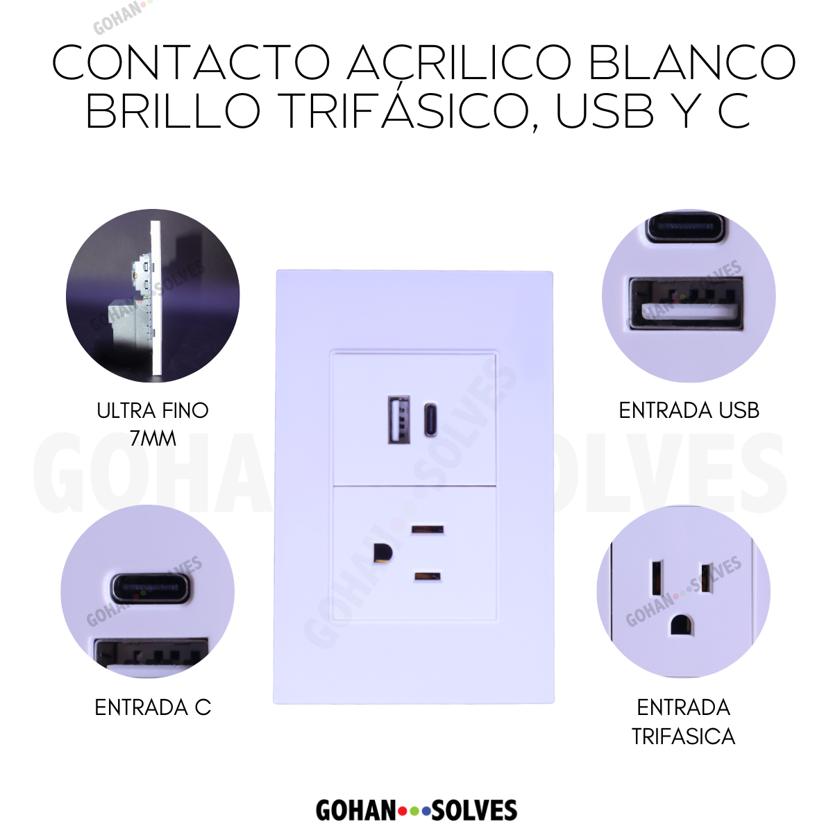 Foto 6 pulgar | 4 Contactos Eléctricos Con Puerto Usb Y Tipo C