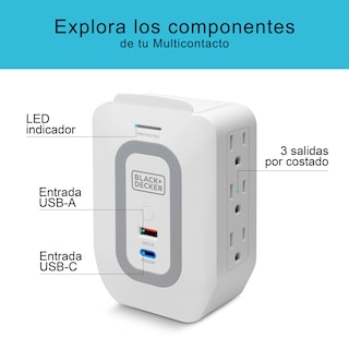 Foto 3 | Multicontacto Con Salida Usb A Y Salida Usb C