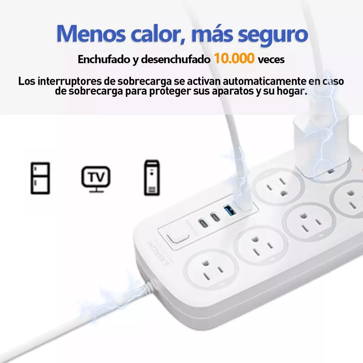 Foto 4 pulgar | Cargador Regleta Multicontacto De 6 Tomas 2 Usb 2 Tipo C Eo Safe Imports Esi-14290 Blanco