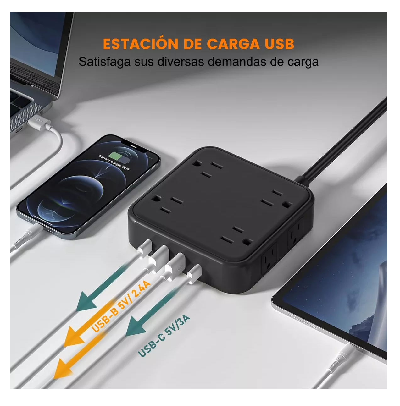 Foto 4 pulgar | Placa de Alimentación Multicontacto con 8 Salidas y 3 Puertos USB