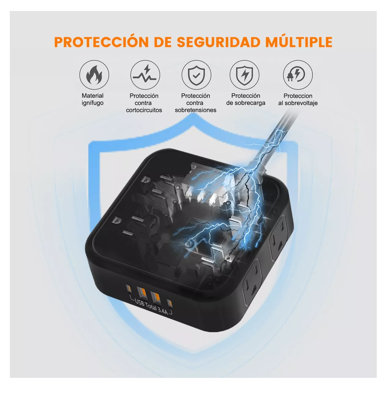 Foto 5 pulgar | Placa de Alimentación Multicontacto con 8 Salidas y 3 Puertos USB