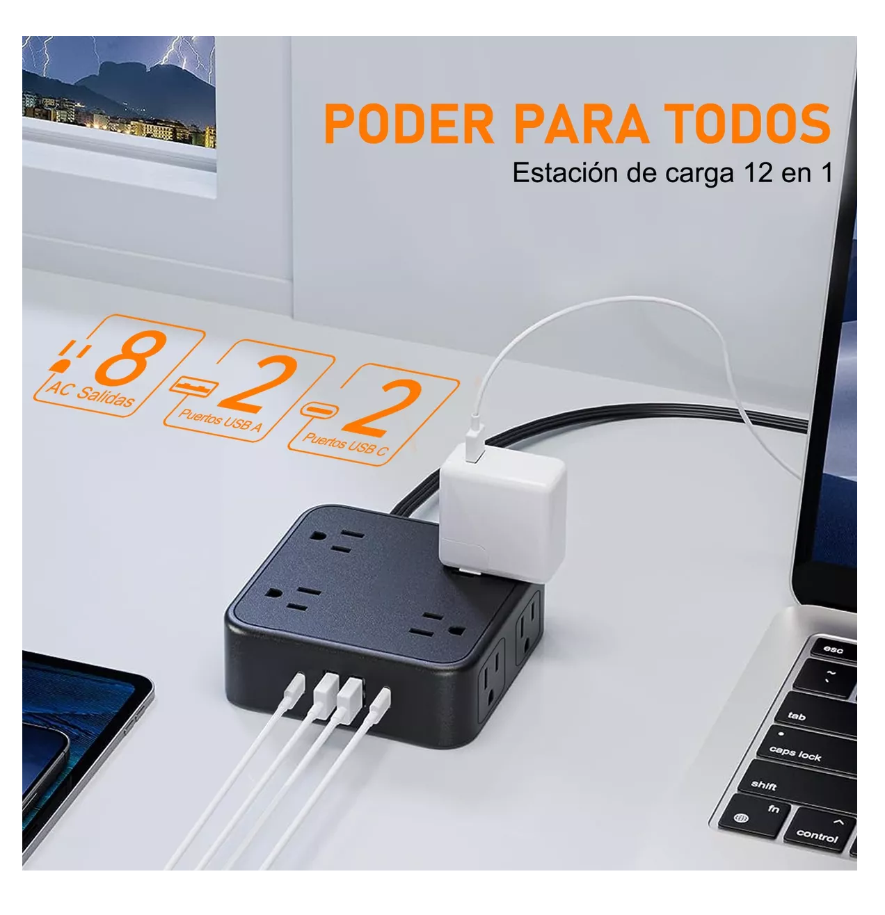 Foto 3 pulgar | Multicontacto con 8 Salidas 3usb 1 Type-c Negro