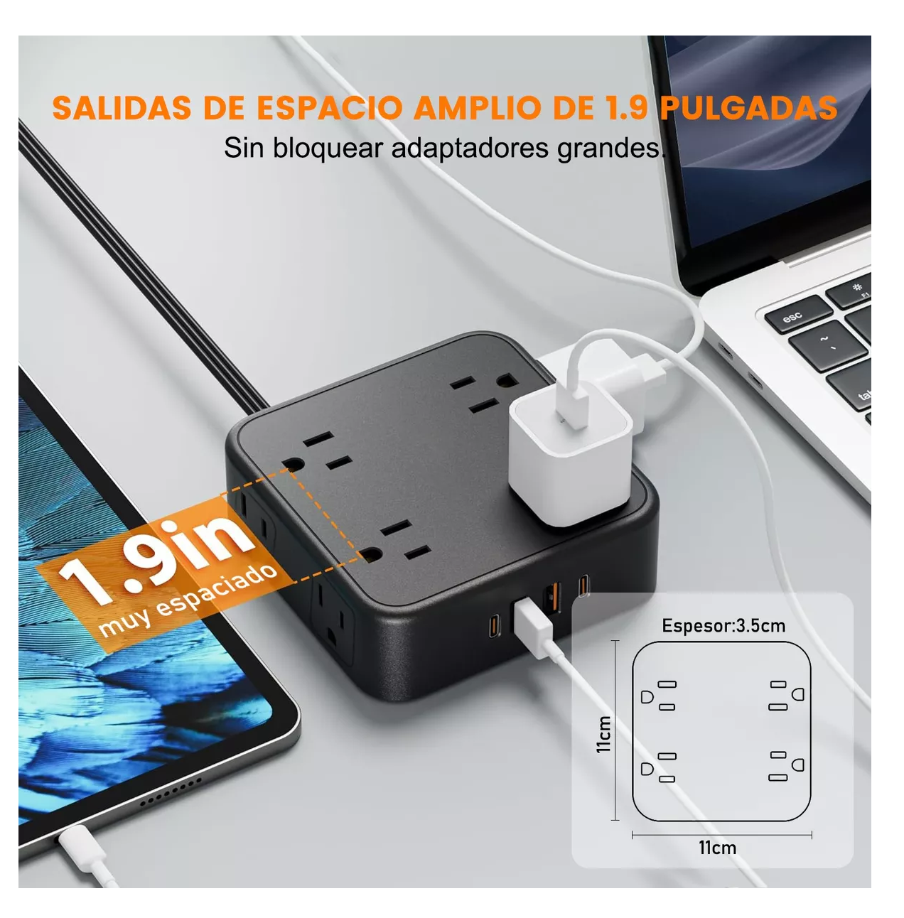 Foto 6 pulgar | Multicontacto con 8 Salidas 3usb 1 Type-c Negro