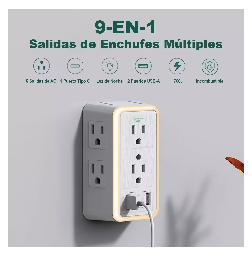 Foto 5 pulgar | Regleta Con 6 Enchufes Ca Y 3 Usb +1 Type-c Blanco