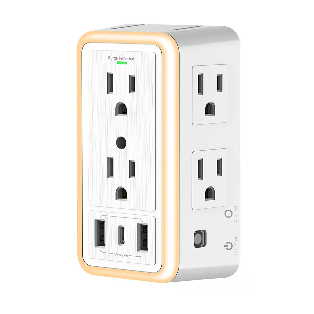 Regleta Con 6 Enchufes Ca Y 3 Usb +1 Type-c Blanco