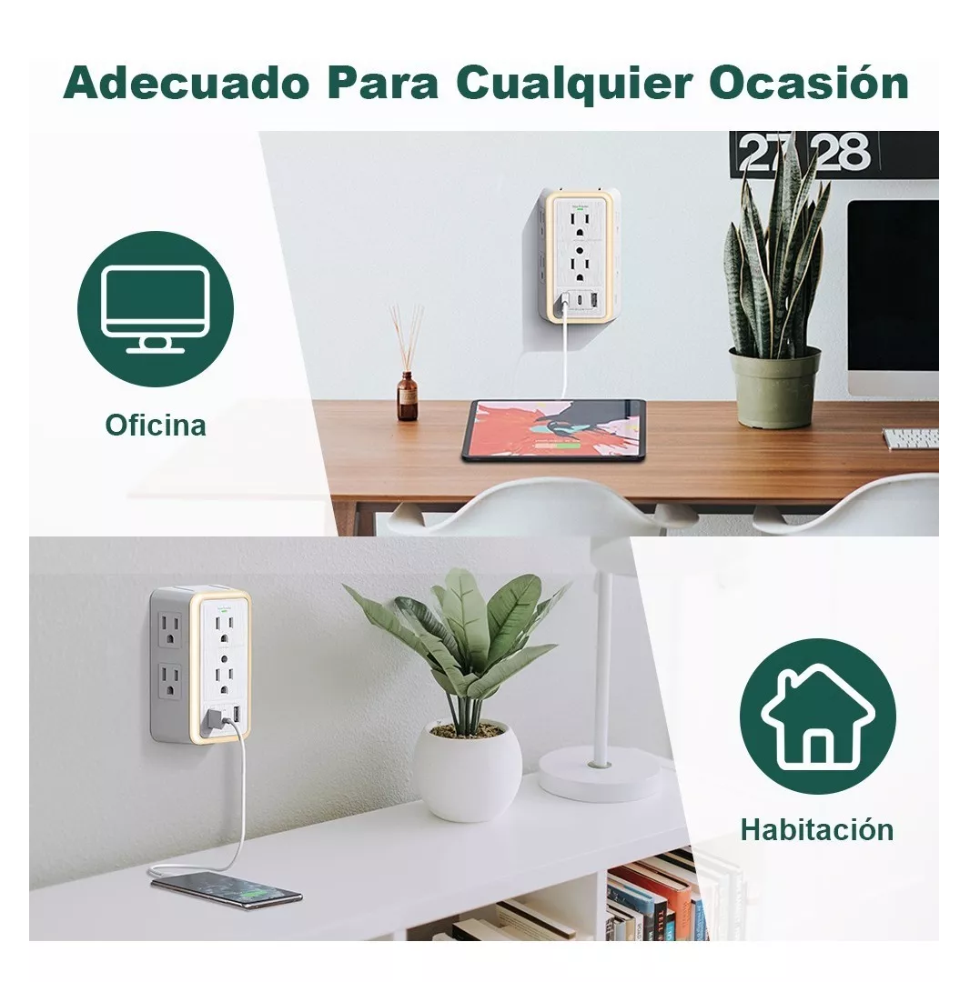 Foto 5 | Regleta Con 6 Enchufes Ca Y 3 Usb +1 Type-c Blanco