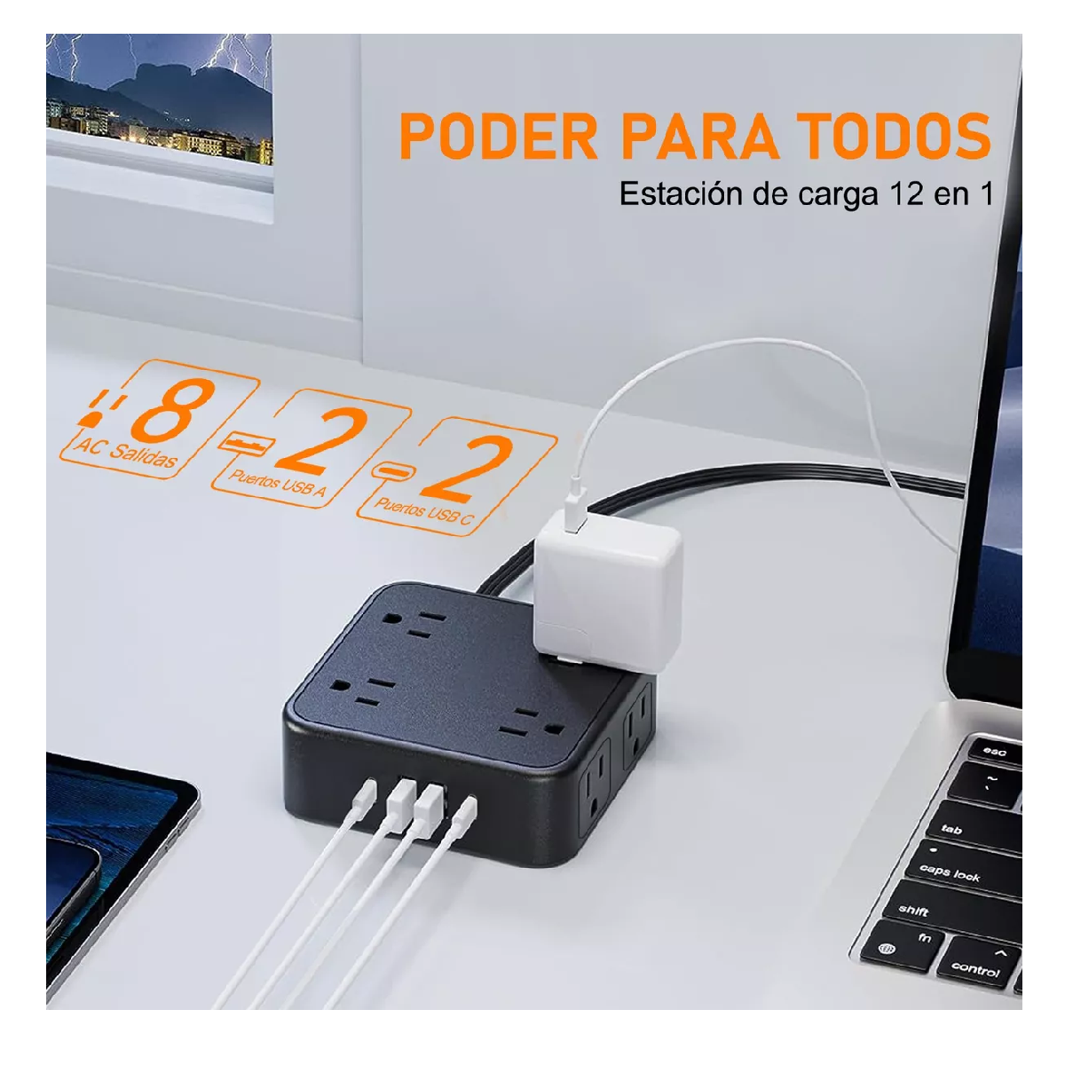 Foto 2 | Placa Alimentación Multicontacto con 8 Salidas 3 USB 1 Type-C