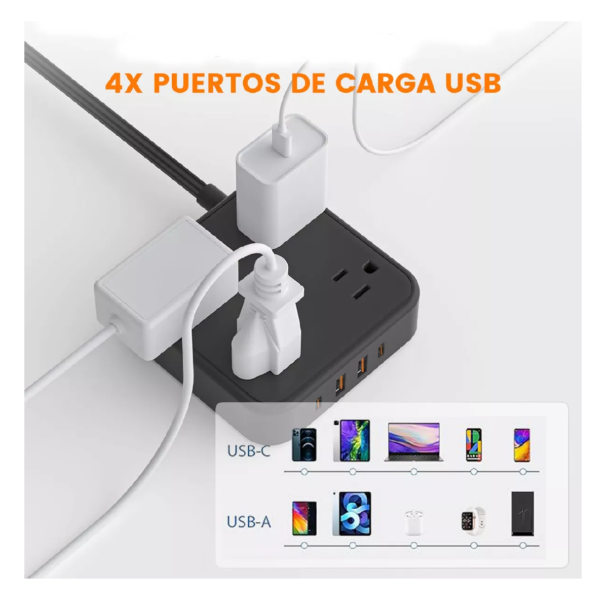 Foto 4 | Placa Alimentación Multicontacto con 8 Salidas 3 USB 1 Type-C