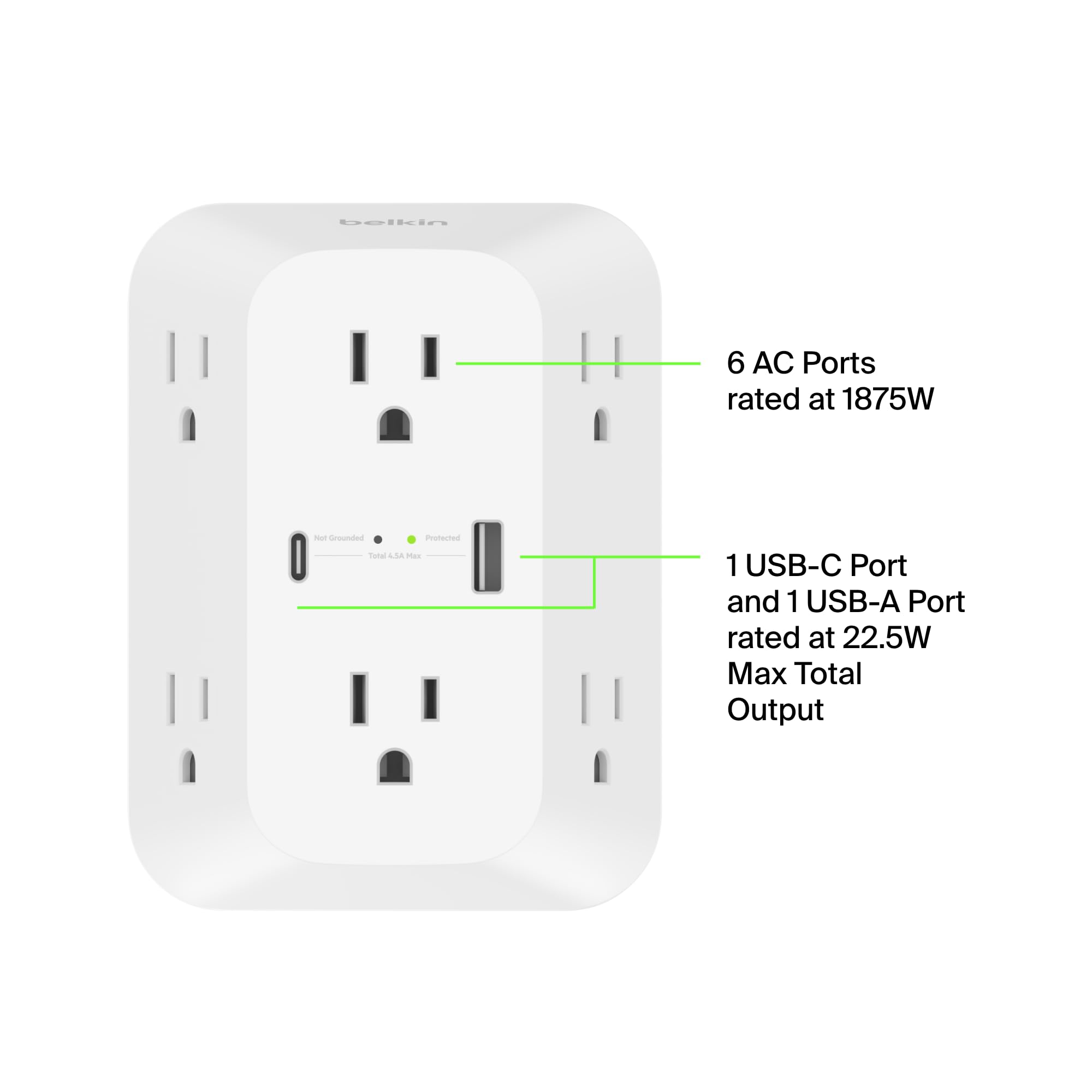 Foto 3 pulgar | Protector Contra Sobretensiones Power Strip Belkin De 6 Salidas Con Usb-c Pd - Venta Internacional.