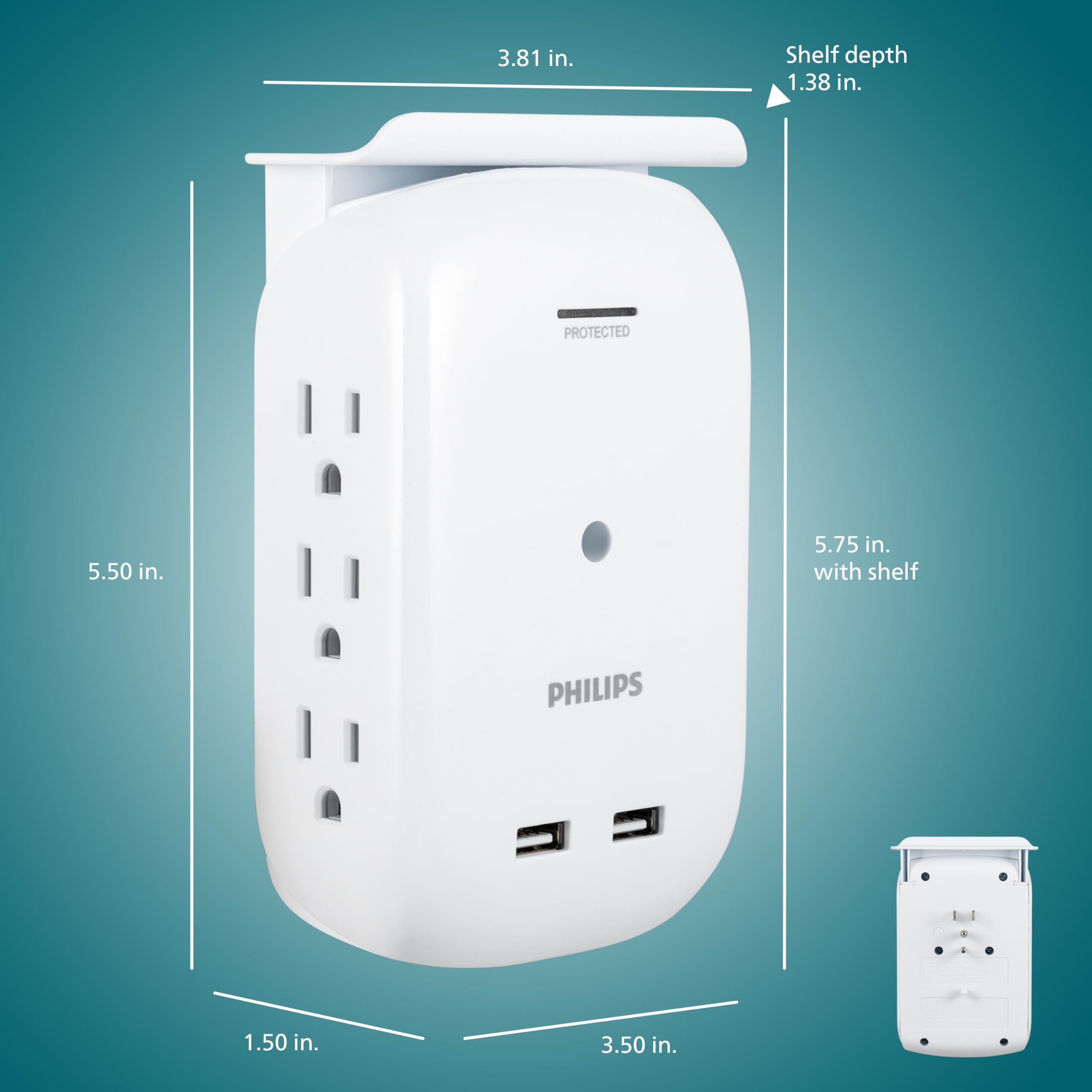 Foto 6 | Grifo Con Toma De Corriente Philips Sps6022wa/37, 6 Salidas, 2 Usb, Color Blanco - Venta Internacional.