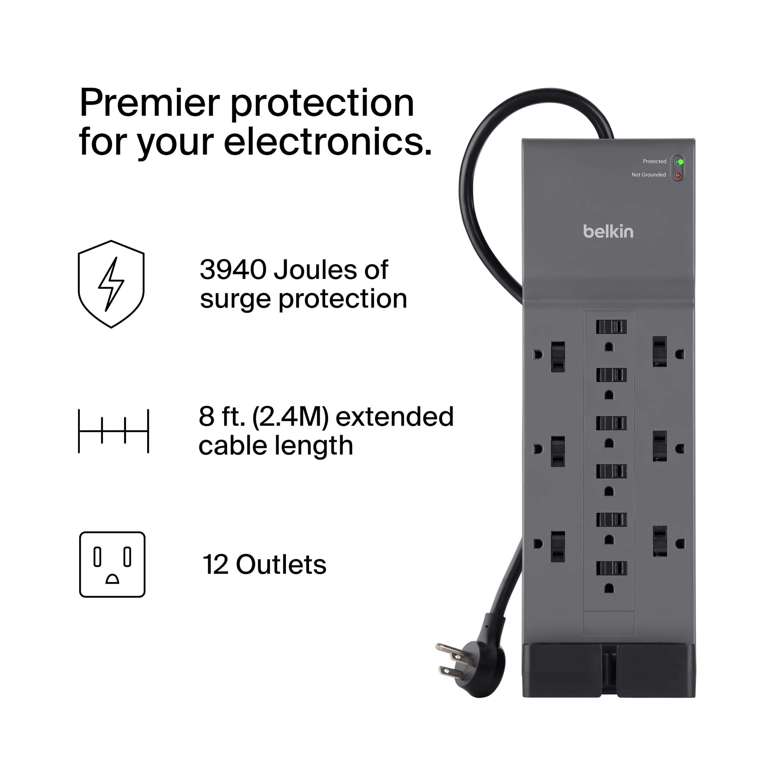 Foto 3 pulgar | Protector Contra Sobretensiones Belkin Con 12 Tomas De Corriente Alterna Y Cable De 2,4 M - Venta Internacional.