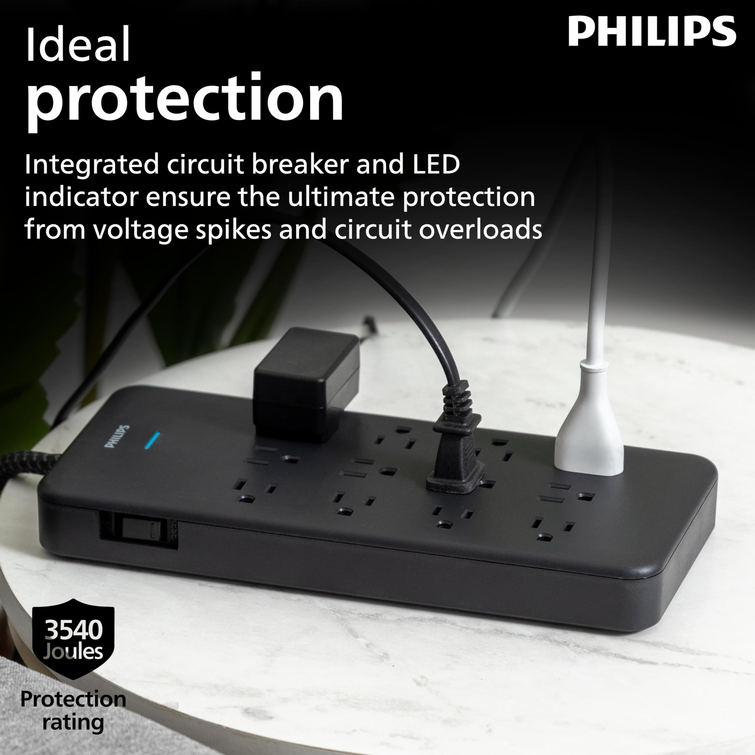 Foto 3 | Protector Contra Sobretensiones Philips Spp3813b/37, 12 Salidas 3500j, Negro - Venta Internacional.