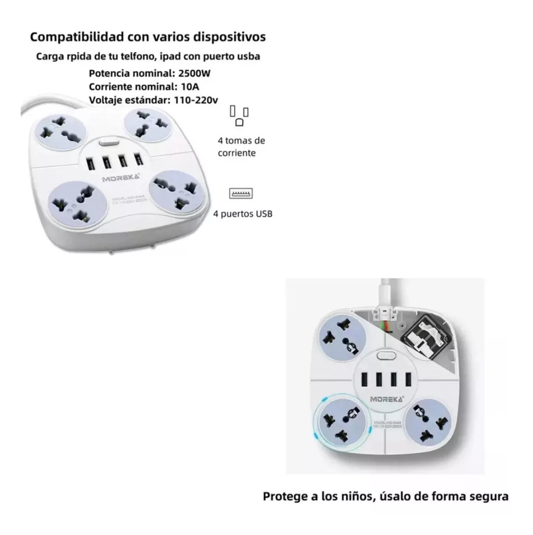 Foto 4 pulgar | Multi Contacto 4 Puertos Usb Switch Extensión Regleta Blanco