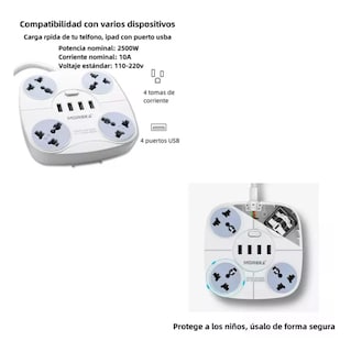 Foto 3 | Multi Contacto 4 Puertos Usb Switch Extensión Regleta Blanco