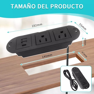 Foto 2 | Enchufe Escritorio Empotrado Placa De Contactos Y Puerto Usb Eo Safe Imports Esi-16195 Negro
