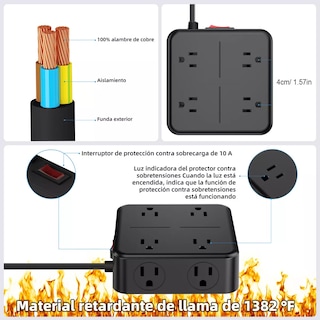 Foto 3 | Regleta Cargador Multicontactos Eo Safe Imports Esi-17639 Negra